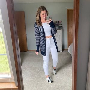 Aerie Navy Blue and White Stripe Long Cardigan
